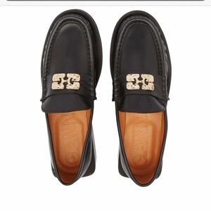 Ganni Black Loafers with Ivory Detail